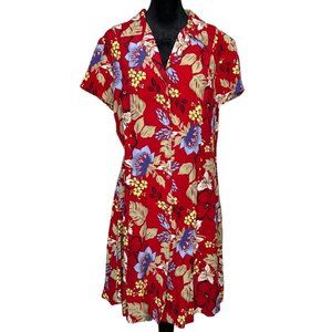 Vintage Horse Dress 100% Rayon Red Equestrian Mini Western Tropical Print Size L